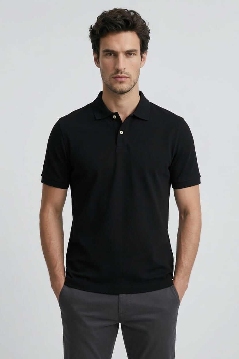 Babberg Erkek Siyah Basic Polo Yaka Kısa Kollu Tişört
